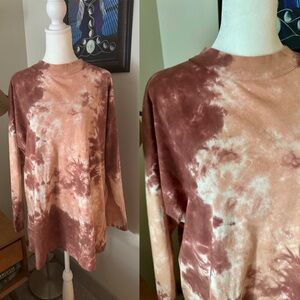 Free People Shirt Women's LG Cabernet Pink Coral Tie Dye We The Free Long Sleeve